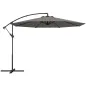 Parasol Excéntrico Ø300 cm con Base Cruzada Toldo Ajustable y Manivela UPF30+ para Terraza Patio Gris