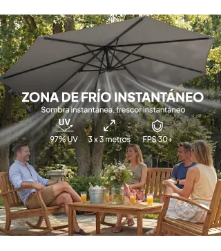 Parasol Excéntrico Ø300 cm con Base Cruzada Toldo Ajustable y Manivela UPF30+ para Terraza Patio Gris