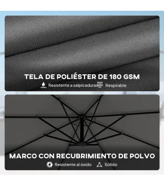 Parasol Excéntrico Ø300 cm con Base Cruzada Toldo Ajustable y Manivela UPF30+ para Terraza Patio Gris