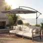 Parasol Excéntrico Ø300 cm con Base Cruzada Toldo Ajustable y Manivela UPF30+ para Terraza Patio Gris