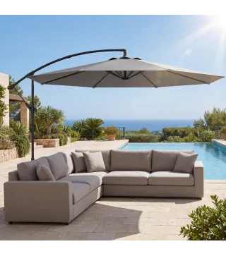 Parasol Excéntrico Ø300 cm con Base Cruzada Toldo Ajustable y Manivela UPF30+ para Terraza Patio Gris