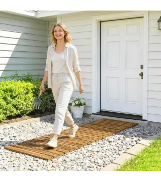 Camino de Jardín de Madera 120x38 cm Pasarela Recta Enrollable para Exteriores Resistente a la Intemperie Carbonizado