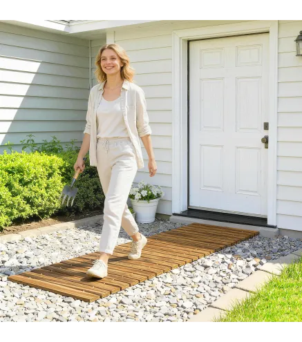 Camino de Jardín de Madera 120x38 cm Pasarela Recta Enrollable para Exteriores Resistente a la Intemperie Carbonizado