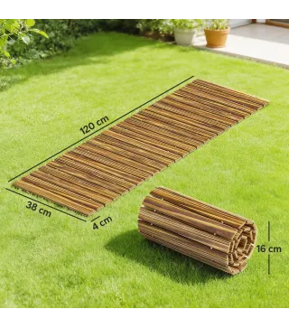 Camino de Jardín de Madera 120x38 cm Pasarela Recta Enrollable para Exteriores Resistente a la Intemperie Carbonizado