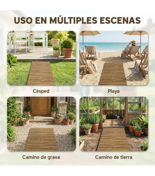 Camino de Jardín de Madera 120x38 cm Pasarela Recta Enrollable para Exteriores Resistente a la Intemperie Carbonizado