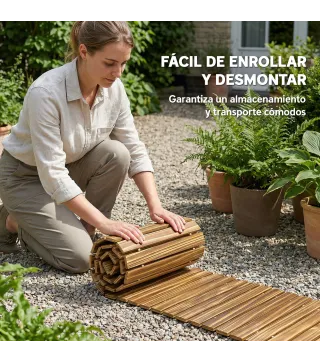 Camino de Jardín de Madera 120x38 cm Pasarela Recta Enrollable para Exteriores Resistente a la Intemperie Carbonizado