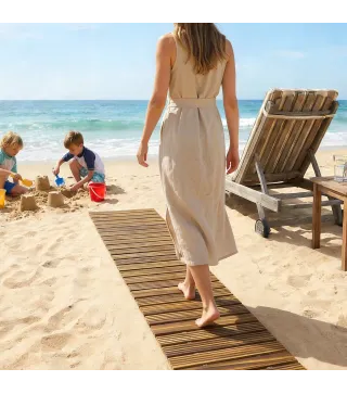 Camino de Jardín de Madera 120x38 cm Pasarela Recta Enrollable para Exteriores Resistente a la Intemperie Carbonizado