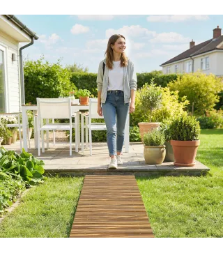 Camino de Jardín de Madera 120x38 cm Pasarela Recta Enrollable para Exteriores Resistente a la Intemperie Carbonizado