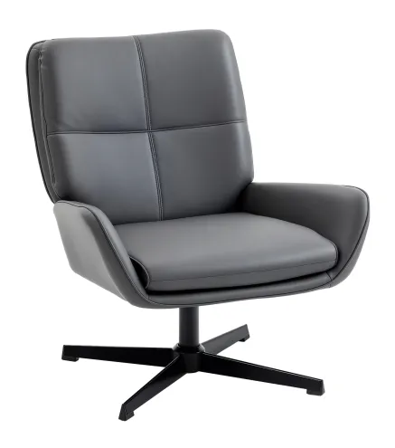 Butaca de Salón Tapizado en PU Sillón Lectura con Asiento Acolchado Reposabrazos Patas Metálicas Gris