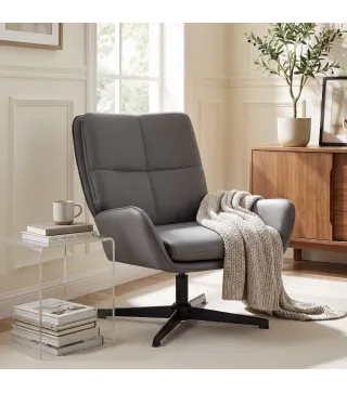 Butaca de Salón Tapizado en PU Sillón Lectura con Asiento Acolchado Reposabrazos Patas Metálicas Gris