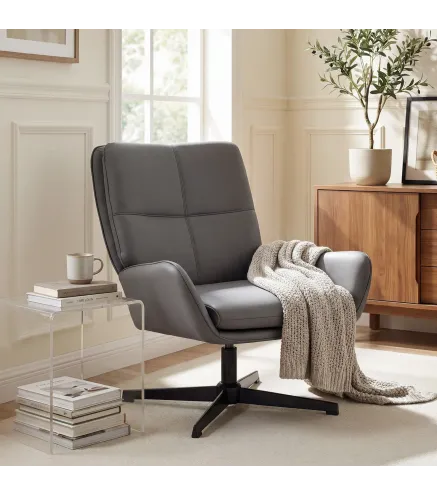 Butaca de Salón Tapizado en PU Sillón Lectura con Asiento Acolchado Reposabrazos Patas Metálicas Gris