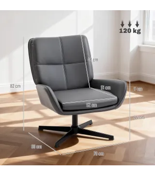 Butaca de Salón Tapizado en PU Sillón Lectura con Asiento Acolchado Reposabrazos Patas Metálicas Gris