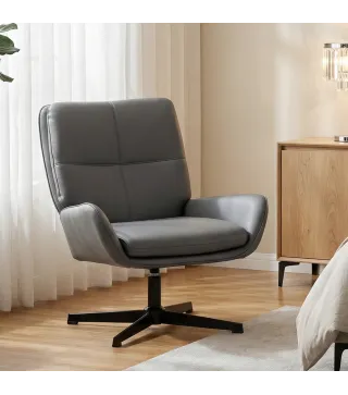 Butaca de Salón Tapizado en PU Sillón Lectura con Asiento Acolchado Reposabrazos Patas Metálicas Gris