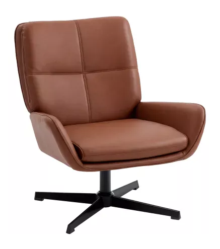 Butaca de Salón Tapizado en PU Sillón Lectura con Asiento Acolchado Reposabrazos Patas Metálicas Marrón