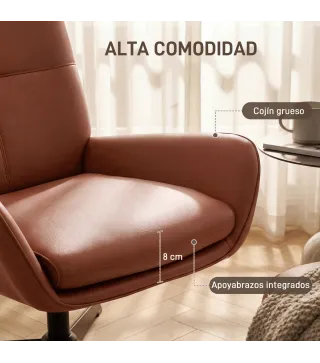 Butaca de Salón Tapizado en PU Sillón Lectura con Asiento Acolchado Reposabrazos Patas Metálicas Marrón