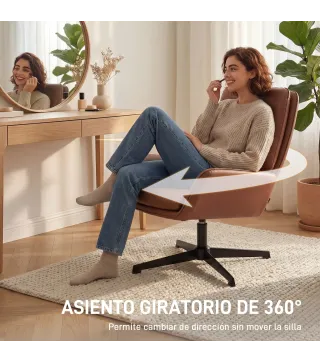 Butaca de Salón Tapizado en PU Sillón Lectura con Asiento Acolchado Reposabrazos Patas Metálicas Marrón