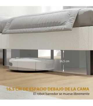 Estructura de Cama Doble con Cabecero Ajustable en Altura Tapizada en Borreguito Listones de Soporte Blanco