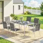 Conjunto de Mesa y Sillas Jardín con Mesa de Vidrio Templado 6 Sillas Apilables Transpirables para Terraza Gris