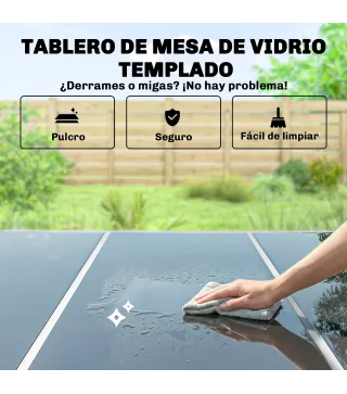 Conjunto de Mesa y Sillas Jardín con Mesa de Vidrio Templado 6 Sillas Apilables Transpirables para Terraza Gris