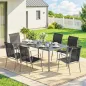 Conjunto de Mesa y Sillas Jardín con Mesa de Vidrio Templado y 6 Sillas Apilables Transpirables para Terraza Negro
