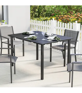 Mesa de Comedor de Jardín para 6 Personas con Superficie de HDPE Estructura Metálica para Patio 120x90x74 cm Negro