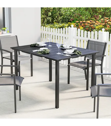 Mesa de Comedor de Jardín para 6 Personas con Superficie de HDPE Estructura Metálica para Patio 120x90x74 cm Negro