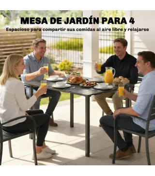 Mesa de Comedor de Jardín para 6 Personas con Superficie de HDPE Estructura Metálica para Patio 120x90x74 cm Negro