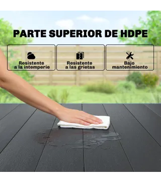 Mesa de Comedor de Jardín para 6 Personas con Superficie de HDPE Estructura Metálica para Patio 120x90x74 cm Negro