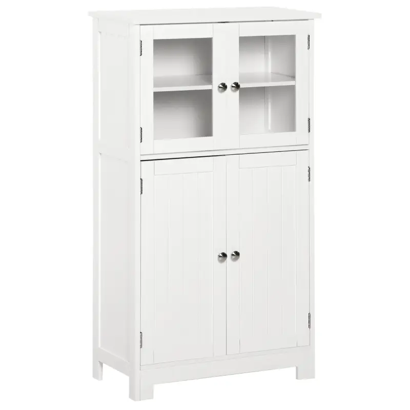 Armario Auxiliar de Baño con Puertas de Cristal y Estante Ajustable Armario Multifuncional 60x30x108,5cm Blanco