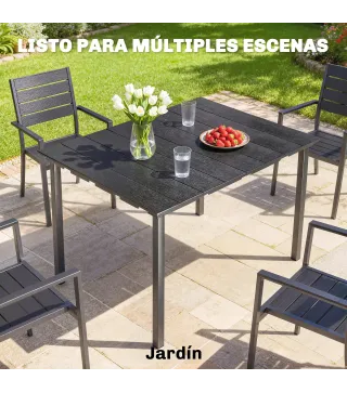 Mesa de Comedor de Jardín para 6 Personas con Superficie de HDPE Estructura Metálica para Patio 120x90x74 cm Negro