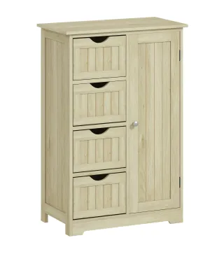 Armario de Baño Columna de Baño Estrecha con 4 Cajones y Estante Ajustable Estilo Moderno 56x30x83 cm Madera Natural
