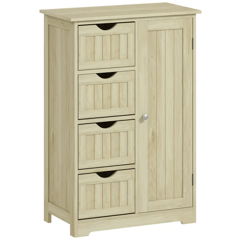 Armario de Baño Columna de Baño Estrecha con 4 Cajones y Estante Ajustable Estilo Moderno 56x30x83 cm Madera Natural Armario de Baño Columna de Baño Estrecha con 4 Cajones y Estante Ajustable Estilo Moderno 56x30x83 cm Madera Natural