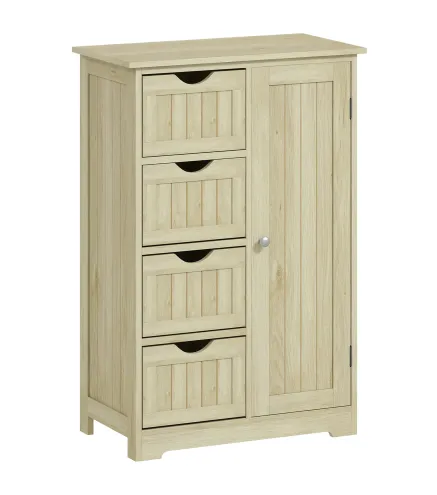 Armario de Baño Columna de Baño Estrecha con 4 Cajones y Estante Ajustable Estilo Moderno 56x30x83 cm Madera Natural