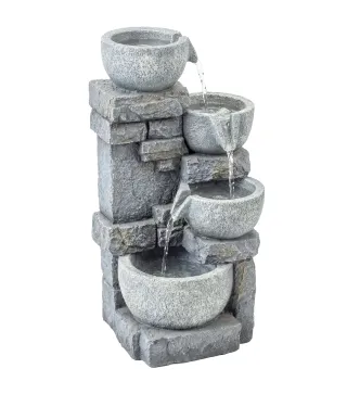 Fuente de Jardín con Iluminación LED Bomba Fuente Decorativa en Cascada de 4 Niveles Flujo Ajustable Gris