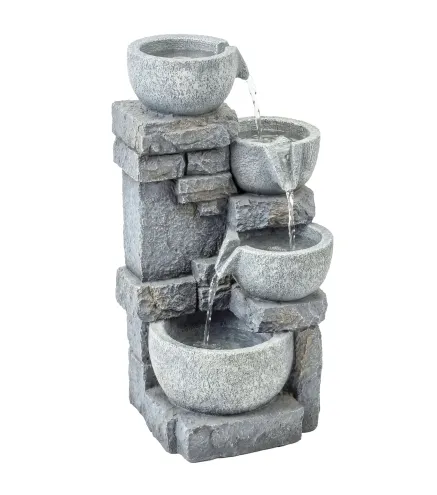 Fuente de Jardín con Iluminación LED Bomba Fuente Decorativa en Cascada de 4 Niveles Flujo Ajustable Gris