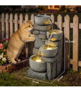 Fuente de Jardín con Iluminación LED Bomba Fuente Decorativa en Cascada de 4 Niveles Flujo Ajustable Gris