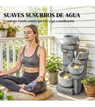 Fuente de Jardín con Iluminación LED Bomba Fuente Decorativa en Cascada de 4 Niveles Flujo Ajustable Gris