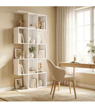 Librería en Forma de S de 5 Niveles para Salón Dormitorio Estudio Oficina 80x24x200 cm Blanco