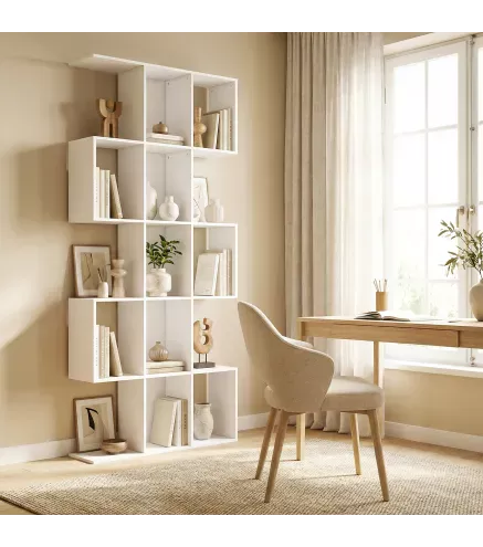 Librería en Forma de S de 5 Niveles para Salón Dormitorio Estudio Oficina 80x24x200 cm Blanco
