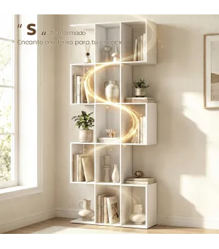 Librería en Forma de S de 5 Niveles para Salón Dormitorio Estudio Oficina 80x24x200 cm Blanco