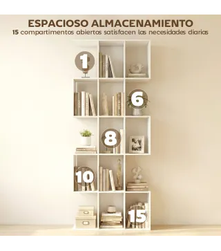 Librería en Forma de S de 5 Niveles para Salón Dormitorio Estudio Oficina 80x24x200 cm Blanco