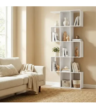 Librería en Forma de S de 5 Niveles para Salón Dormitorio Estudio Oficina 80x24x200 cm Blanco