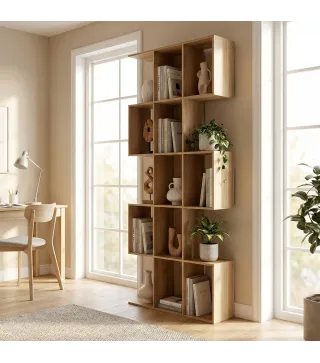 Librería en Forma de S de 5 Niveles para Salón Dormitorio Estudio Oficina 80x24x200 cm Roble