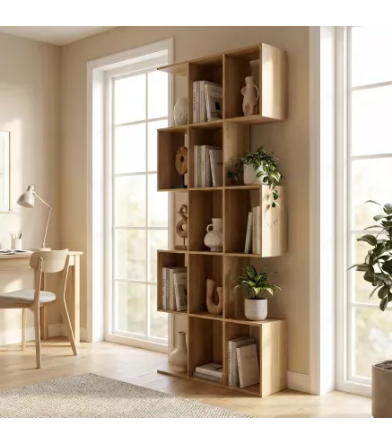 Librería en Forma de S de 5 Niveles para Salón Dormitorio Estudio Oficina 80x24x200 cm Roble