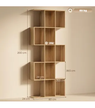 Librería en Forma de S de 5 Niveles para Salón Dormitorio Estudio Oficina 80x24x200 cm Roble