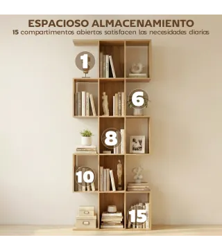 Librería en Forma de S de 5 Niveles para Salón Dormitorio Estudio Oficina 80x24x200 cm Roble