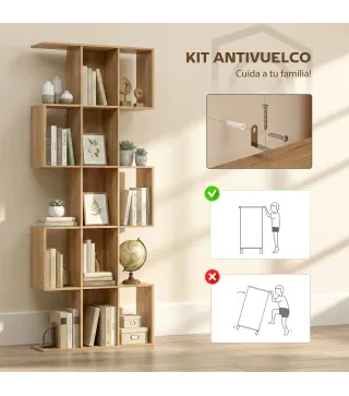 Librería en Forma de S de 5 Niveles para Salón Dormitorio Estudio Oficina 80x24x200 cm Roble