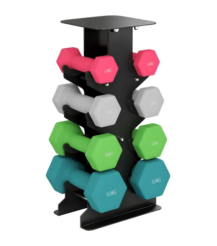 Juego de Mancuernas 2x1kg 2x2kg 2x3kg 2x4kg con Soporte de Almacenamiento para Ejercicio Entrenamiento Multicolor