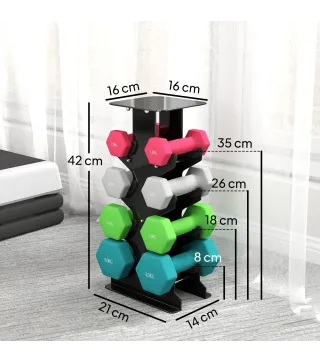 Juego de Mancuernas 2x1kg 2x2kg 2x3kg 2x4kg con Soporte de Almacenamiento para Ejercicio Entrenamiento Multicolor