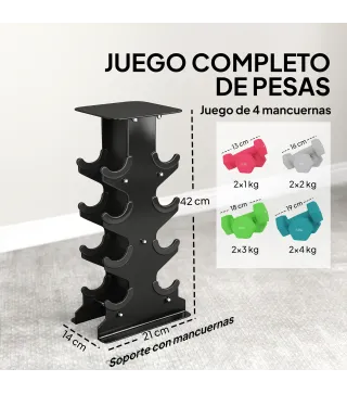 Juego de Mancuernas 2x1kg 2x2kg 2x3kg 2x4kg con Soporte de Almacenamiento para Ejercicio Entrenamiento Multicolor